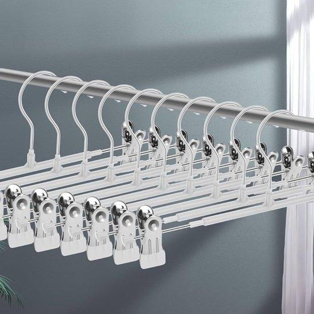 Haken für Hosen - Set aus 10 - weiß - mit Anti-Rutsch-Klammern