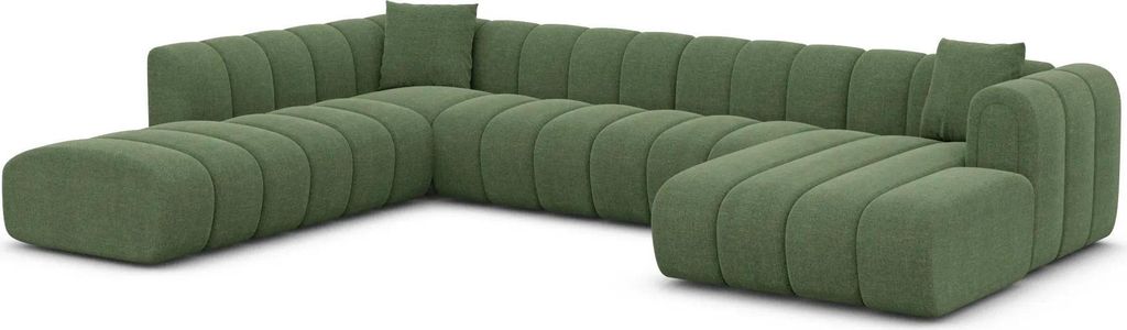 Strukturstoff U-Form XXL Lounge Wohnlandschaft Amoria Grün Rechts