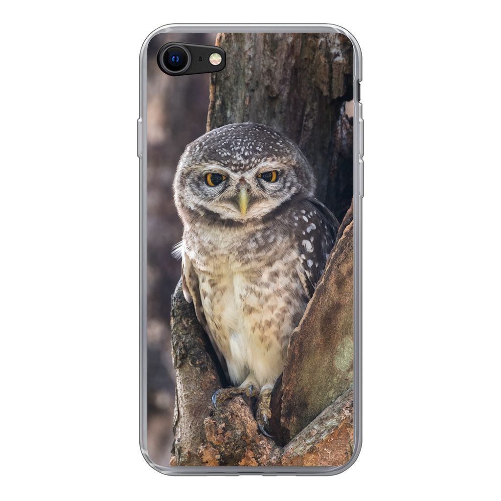 MuchoWow Handyhülle Schutzhülle Hülle für iPhone SE 2022 Eule - Baum - Wald Silikon Softcase Handy Hülle - Schutzhülle