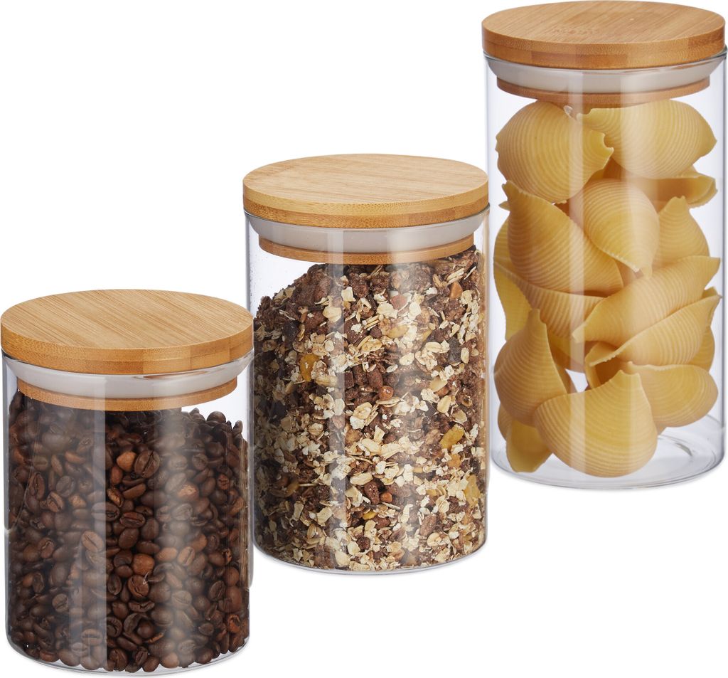 Relaxdays Vorratsdosen Glas, 3er Set, Größen 500, 700, 1000 Produktbild 