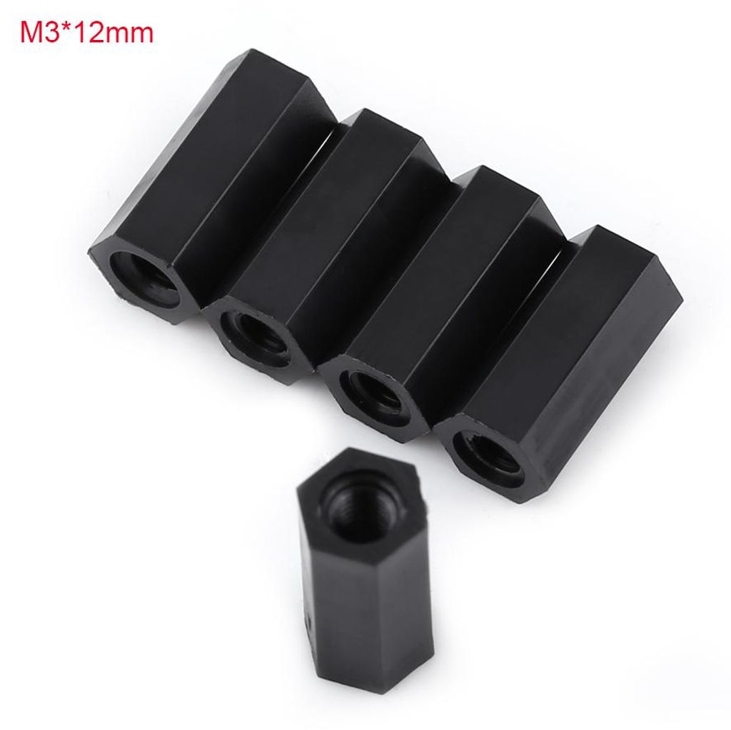 100 Stück schwarzer PA66-Abstandshalter mit M3-Innengewinde x Sechskantgewinde(M3*12)