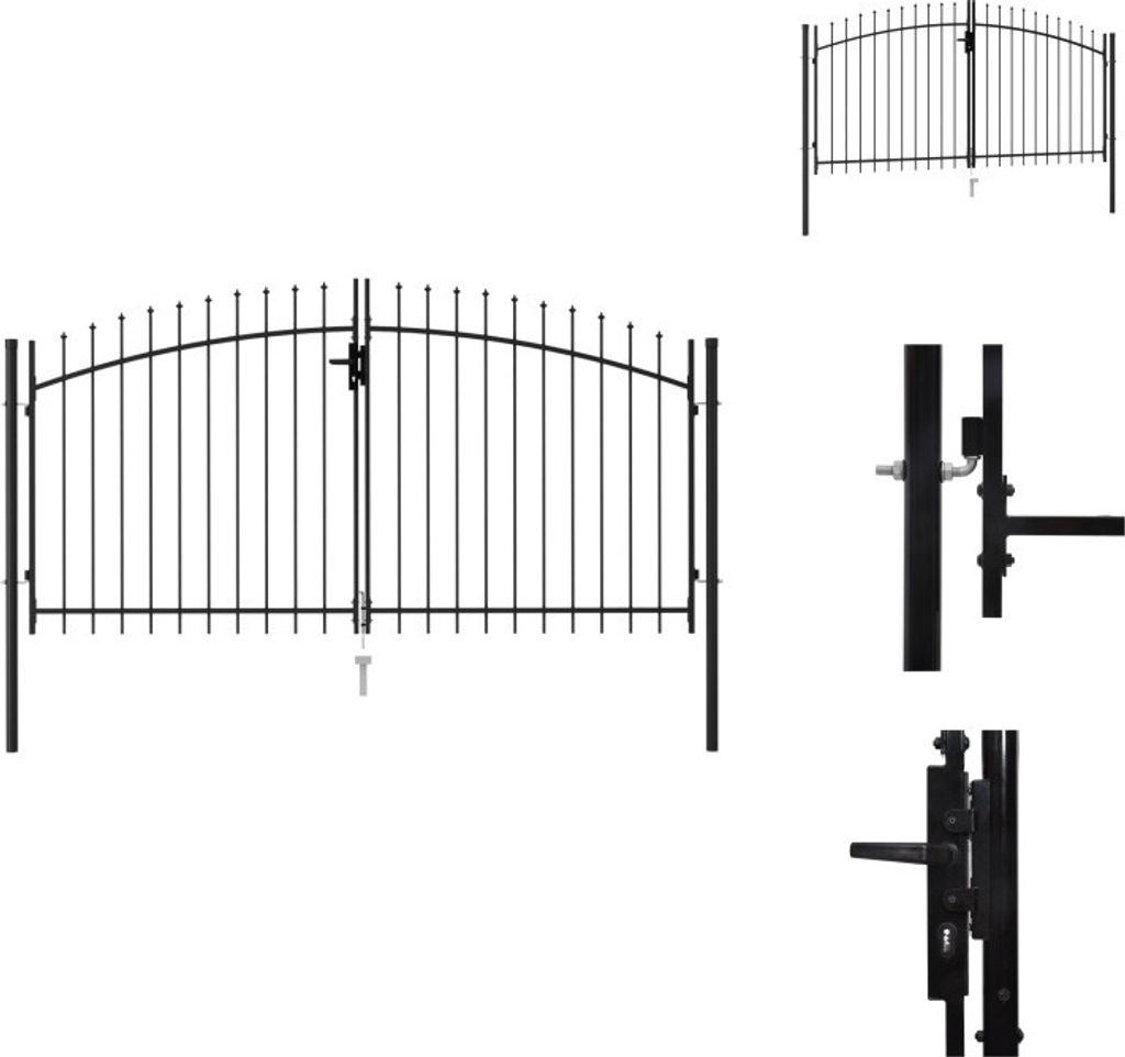 vidaXL Zauntor Doppelflügel mit Speerspitzen Stahl 3 x 1,5 m Schwarz - Gartentore