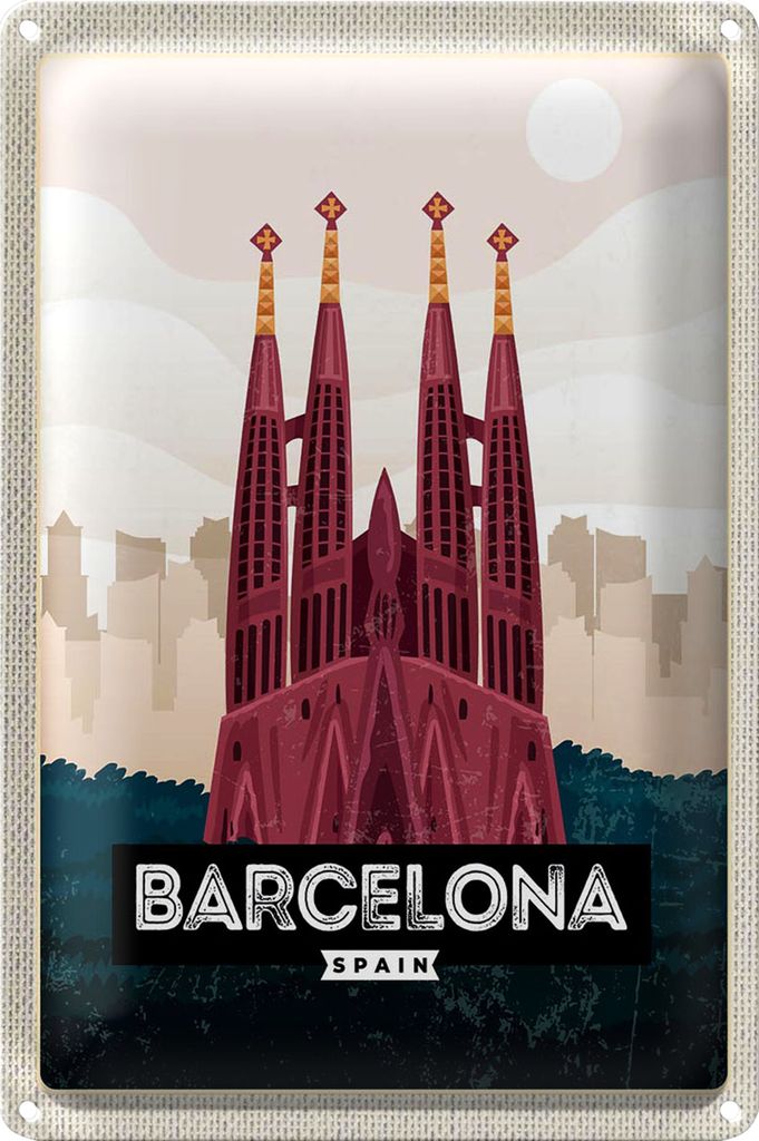 Blechschild Reise 40x30cm Barcelona Spain Kathedrale Schild