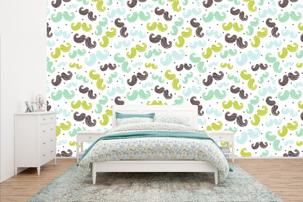 MuchoWow Fototapete für Wohnzimmer oder Schlafzimmer Wandtapete Vinyl Motivtapete Muster - Schnurrbart - Farben - Jungen - Kinder - Kleiner Jung...
