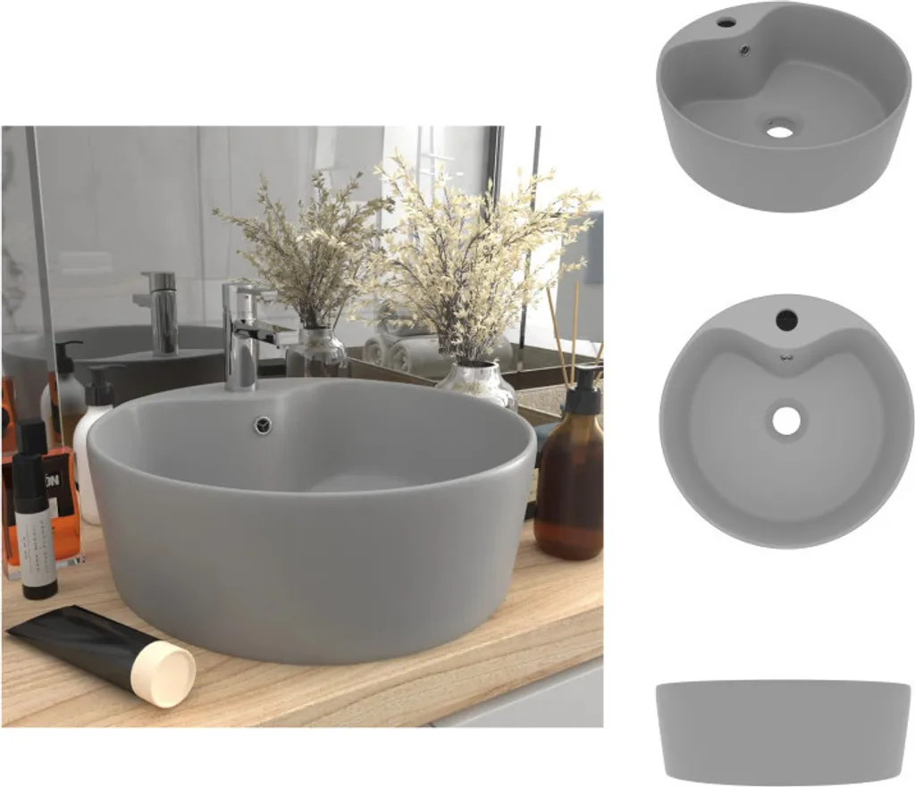 Lavabo Grigio Chiaro Opaco 36x13 cm Ceramica vidaXL con Troppopieno