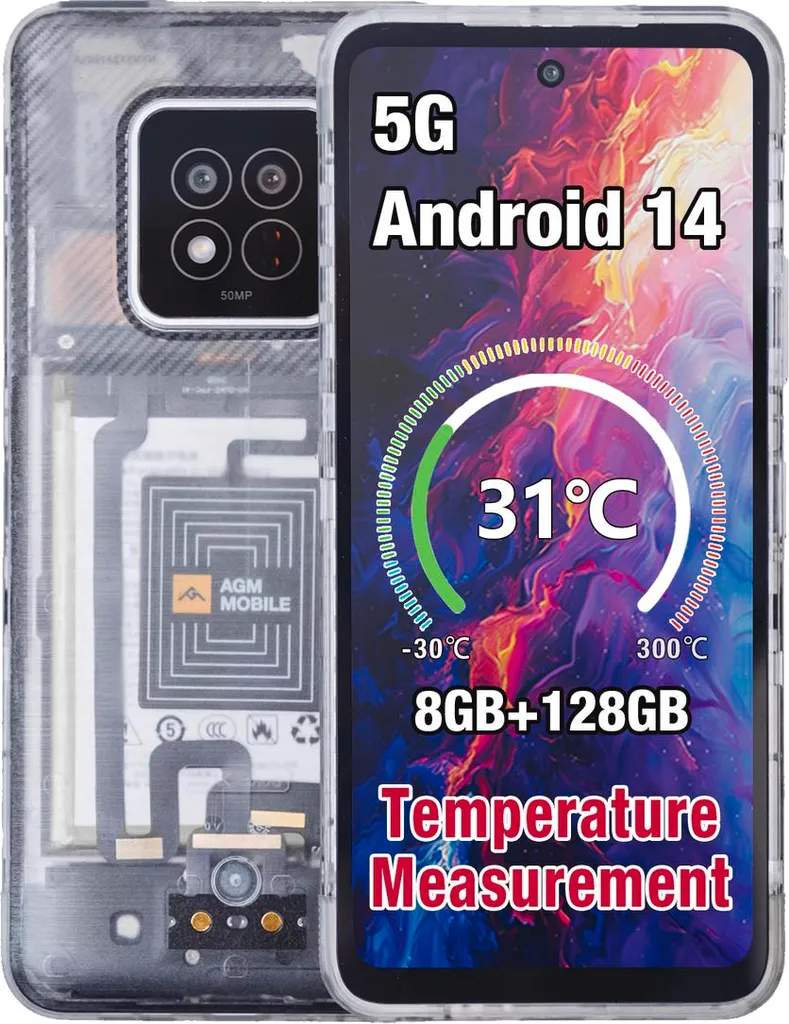 Téléphone Incassable AGM X6 Phantom 5G Antichoc et Étanche Noir 128Go