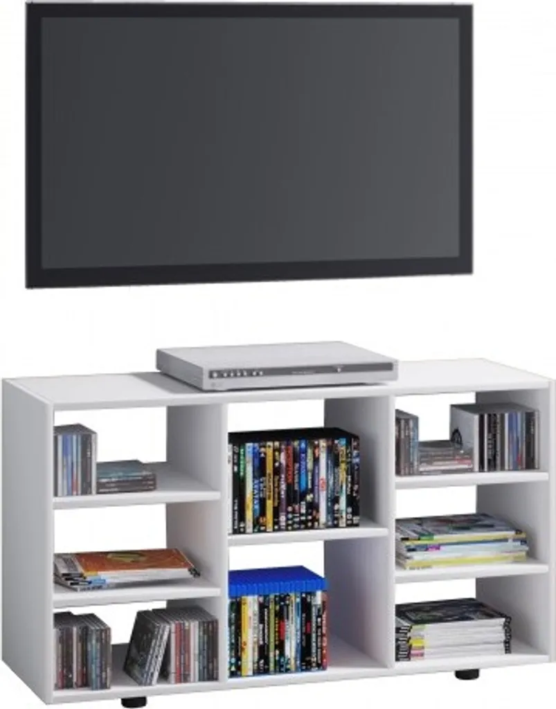 Meuble TV Fetino Blanc 8 Tablettes : Fini le Désordre dans votre Salon