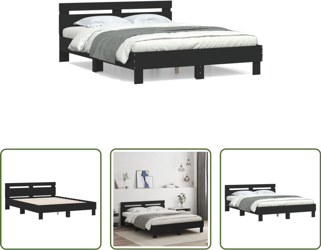 The Living Store Bettgestell mit Kopfteil Schwarz 150x200 cm Holzwerkstoff