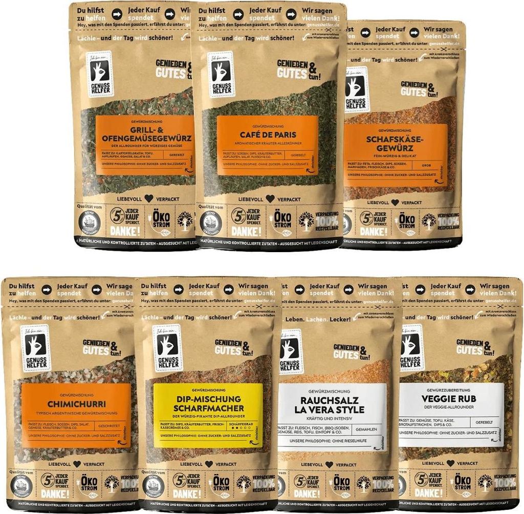 Genuss-Set Veggie Grillen Box, 7-tlg., Gewürzset, vegetarische Grillgewürze, Geschenkset, 605g