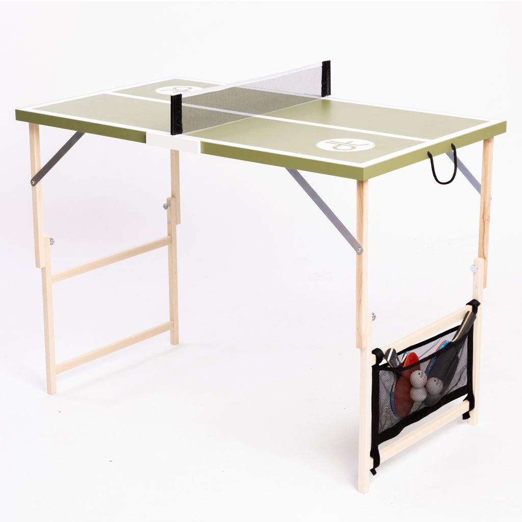 DISH TENNIS Mini Tischtennisplatte "OLIVE ODYSSEY" (Tischlerarbeit AUSTRIA (Tirol) | mobiler, klappbarer Tischtennistisch für überall)