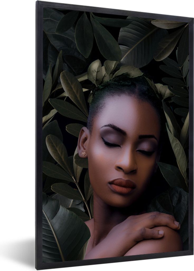 MuchoWow MuchoWow Gerahmtes Poster Frau - Laub - Schatten 20x30 cm - Poster mit zchwarzem Bilderrahmen - Drucken - Bilder Poster im Rahmen