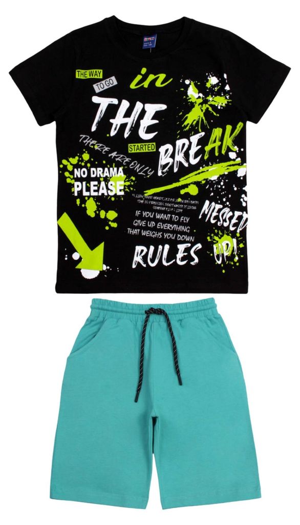 Kinder Set - T-Shirt und Shorts - Baumwolle 146 - Schwarz - Bequem und stylisch für den Sommer