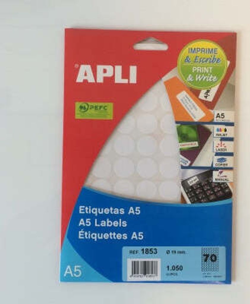 APLI Labels A5 Print&Write 19 x 19mm, Weiß, 19 mm, 19 mm, 190 x 125 x 6 mm