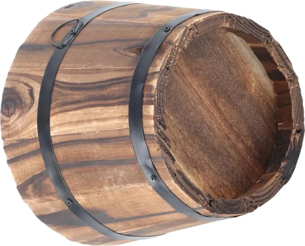 Bac à fleurs style tonneau en bois véritable - Jardinière décorative - 3