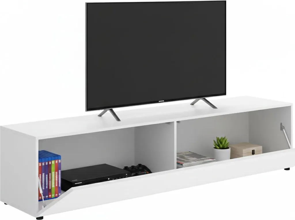 Borger - Meuble TV Blanc 42x180x42h cm avec Étagère de Rangement