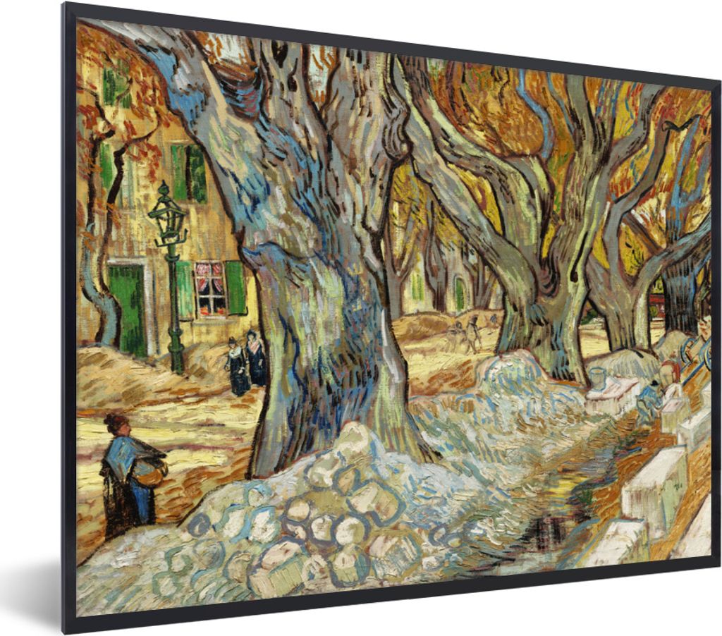 MuchoWow MuchoWow Gerahmtes Poster Die großen Platanen - Vincent van Gogh 80x60 cm - Poster mit zchwarzem Bilderrahmen - Schwarzem - Mit Gestell