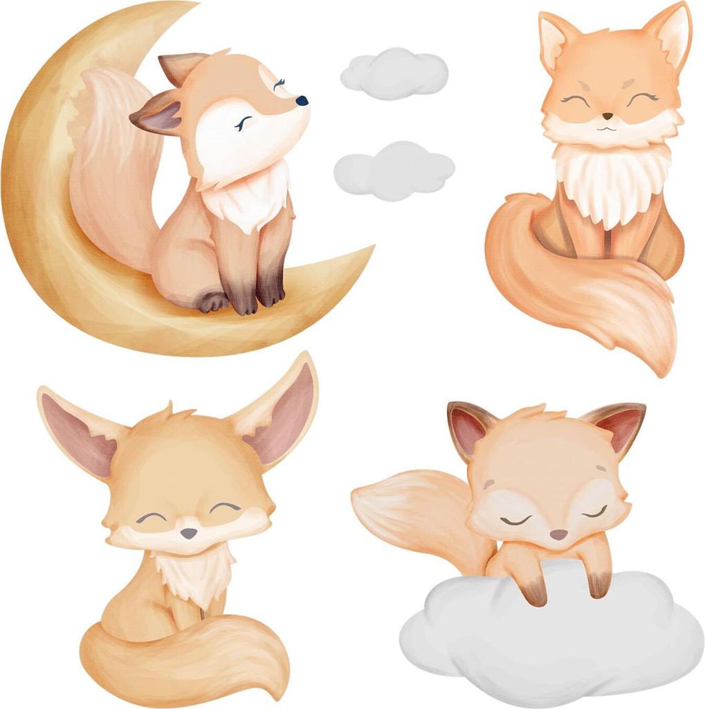 Aquarell Füchse– Wanddekor Kinderzimmer – Selbstklebende Wandsticker – Motivtapeten Set – Wandgestaltung – Wandbilder Kinder – 100x160 cm