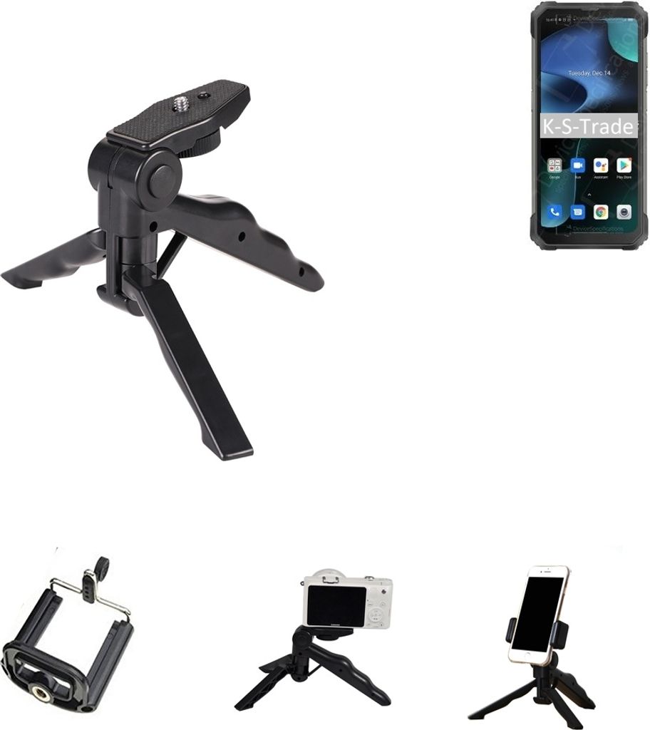 K-S-Trade Stativ Tisch-Ständer Dreibein Handy-Stativ Ständer kompatibel mit Blackview BV8800 Mini-Stativ Smartphone Tripod Handy-Stativ aus Plastik