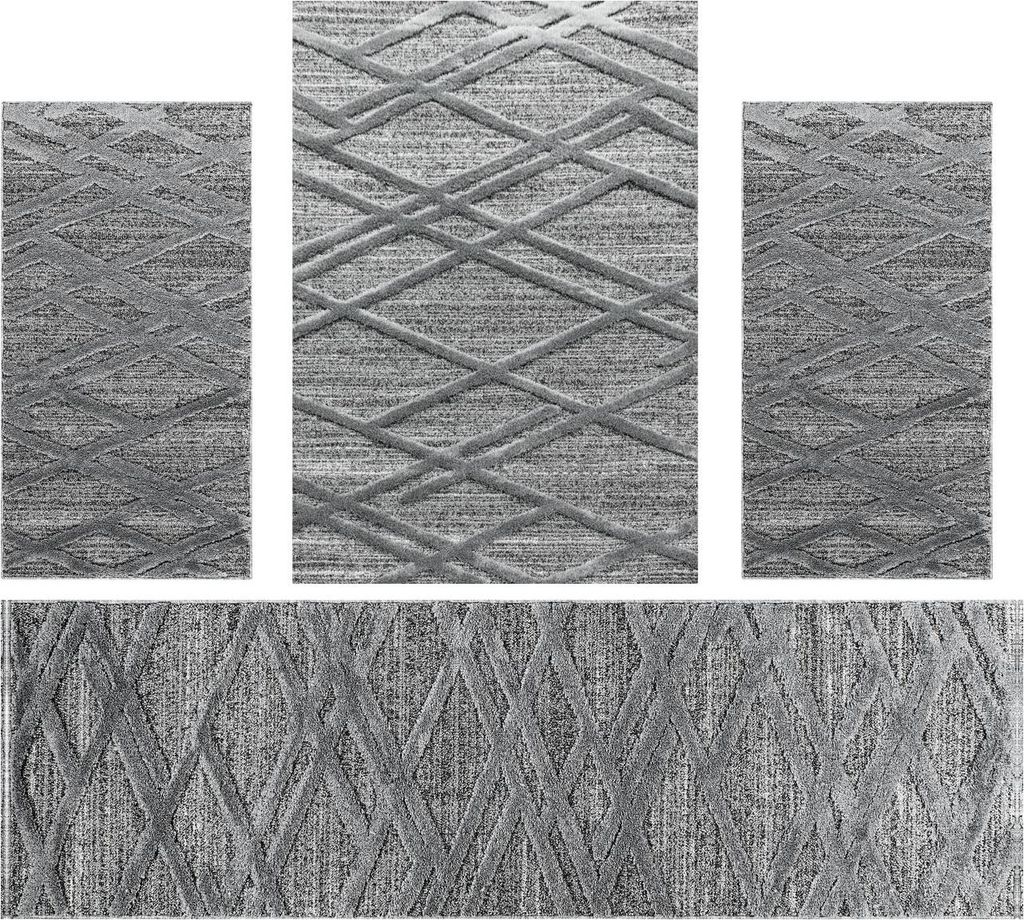 Villa Möbel Pisaroro Teppich-Set Grau - 4-teiliges Set für Ihr Zuhause, Grösse:1 x 160x230 cm + 2 x 80x150 cm + 1 x 80x250 cm