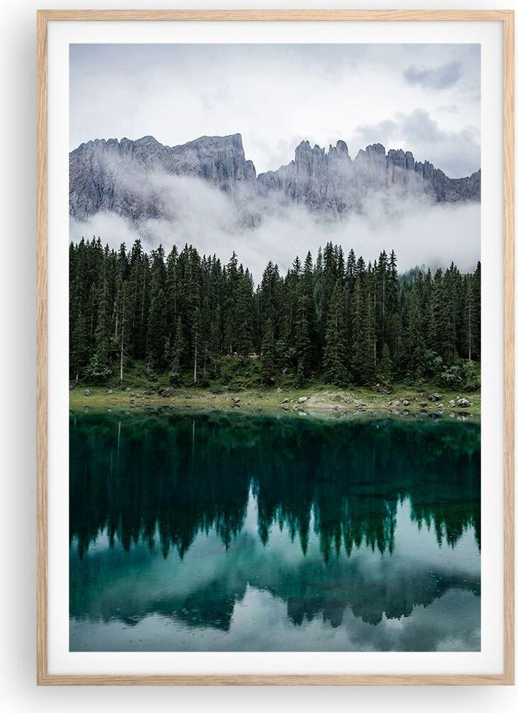 Gerahmtes Poster - Rahmen in heller Eiche - Landschaft Berge Wolken - 70x100 cm - Wand Bild - Wanddeko - Wandbilder - Kunstposter - Wandposter - Bi...
