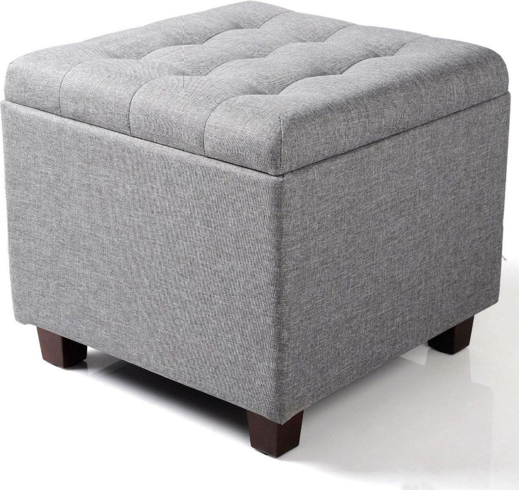 Sitztruhen Deluxe – Lichtgrauer Stoff – Fußbank mit Stauraum – Aufbewahrungsbox Hocker – Sitzkiste mit Deckel – 45 x 45 x 41 cm