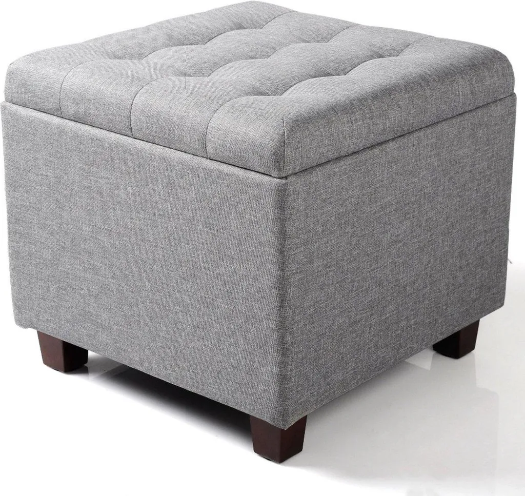 Tabouret coffre gris clair et repose-pieds avec coffre de stockage