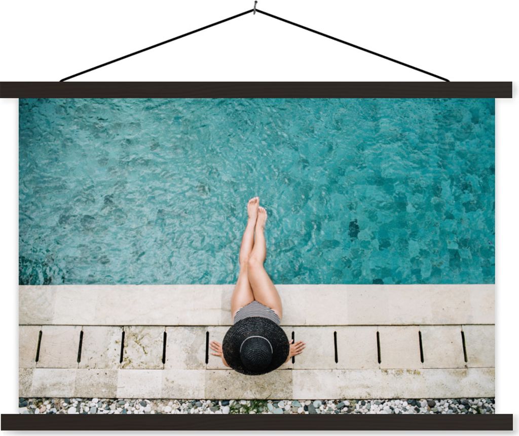 MuchoWow Textilposter Wasser - Tropisch - Pool 60x40 cm mit schwarzem Rahmen - Hölzernes