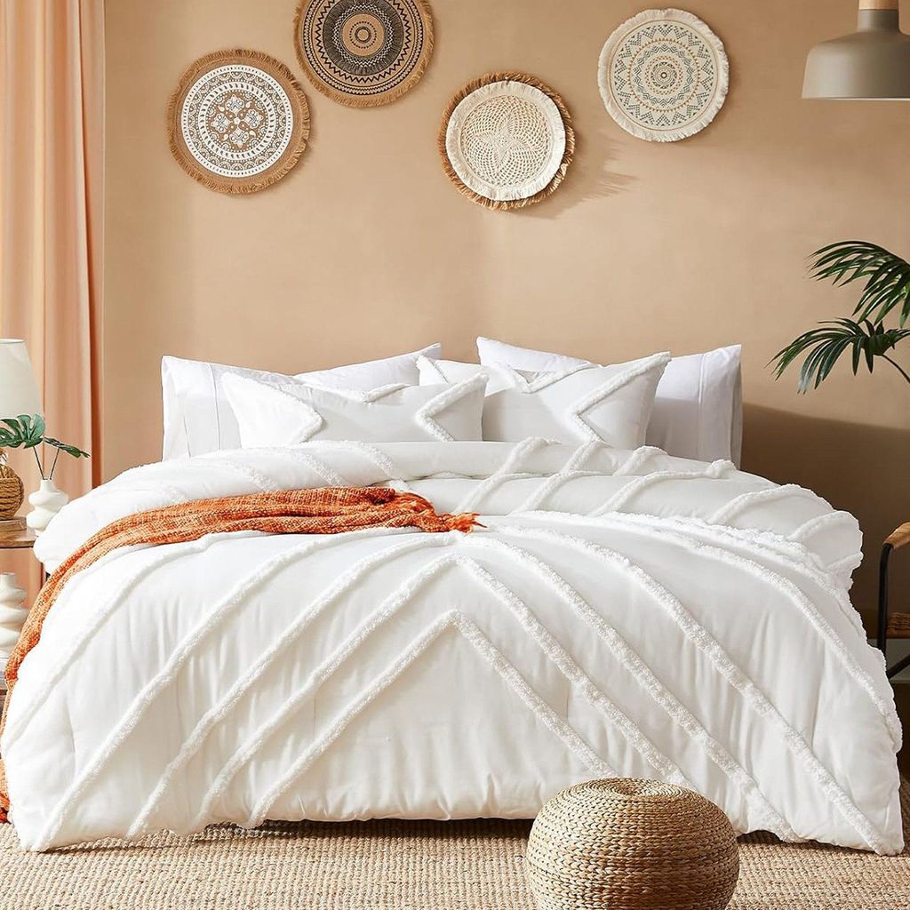 Bettwäsche Getuftet Boho 135x200cm,Stickerei Shabby Chic Weiche Bettbezug Deckenbezug mit Reißverschluss,Kissenbezug 80x80cm