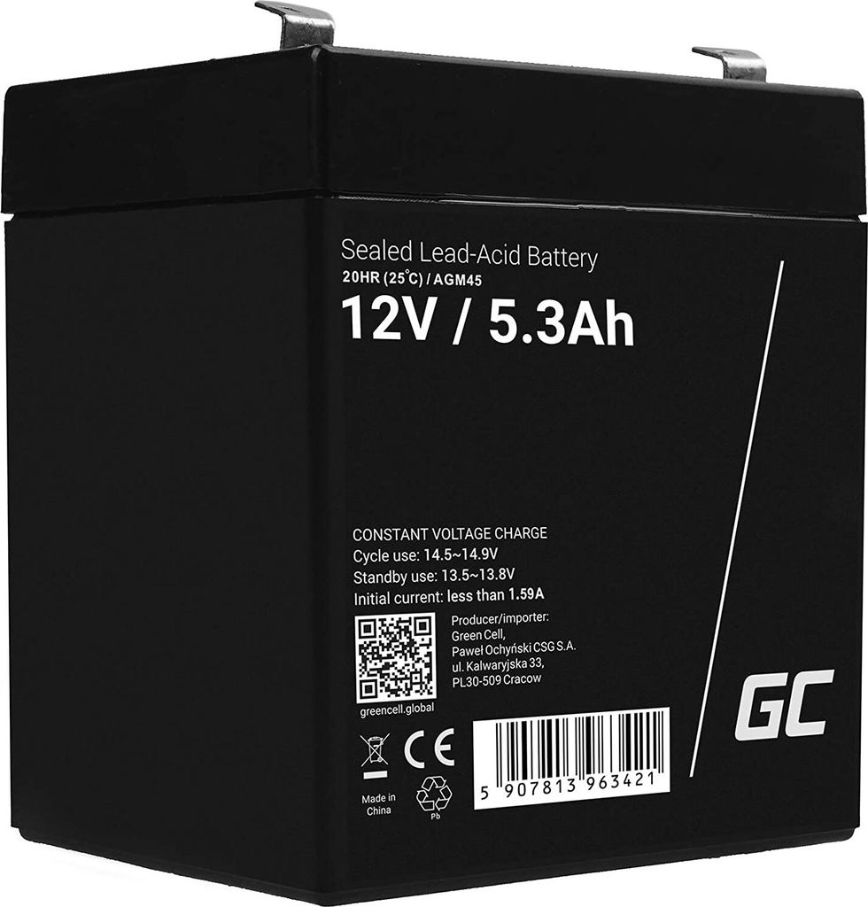 Green Cell AGM 12V 5,3Ah Akku VRLA Blei-Batterie Bleiakku Ersatzakku Gelakku Akkubatterie Zyklenfest Unbemann UPS | USV | Notstrom | USV-Anlage |...