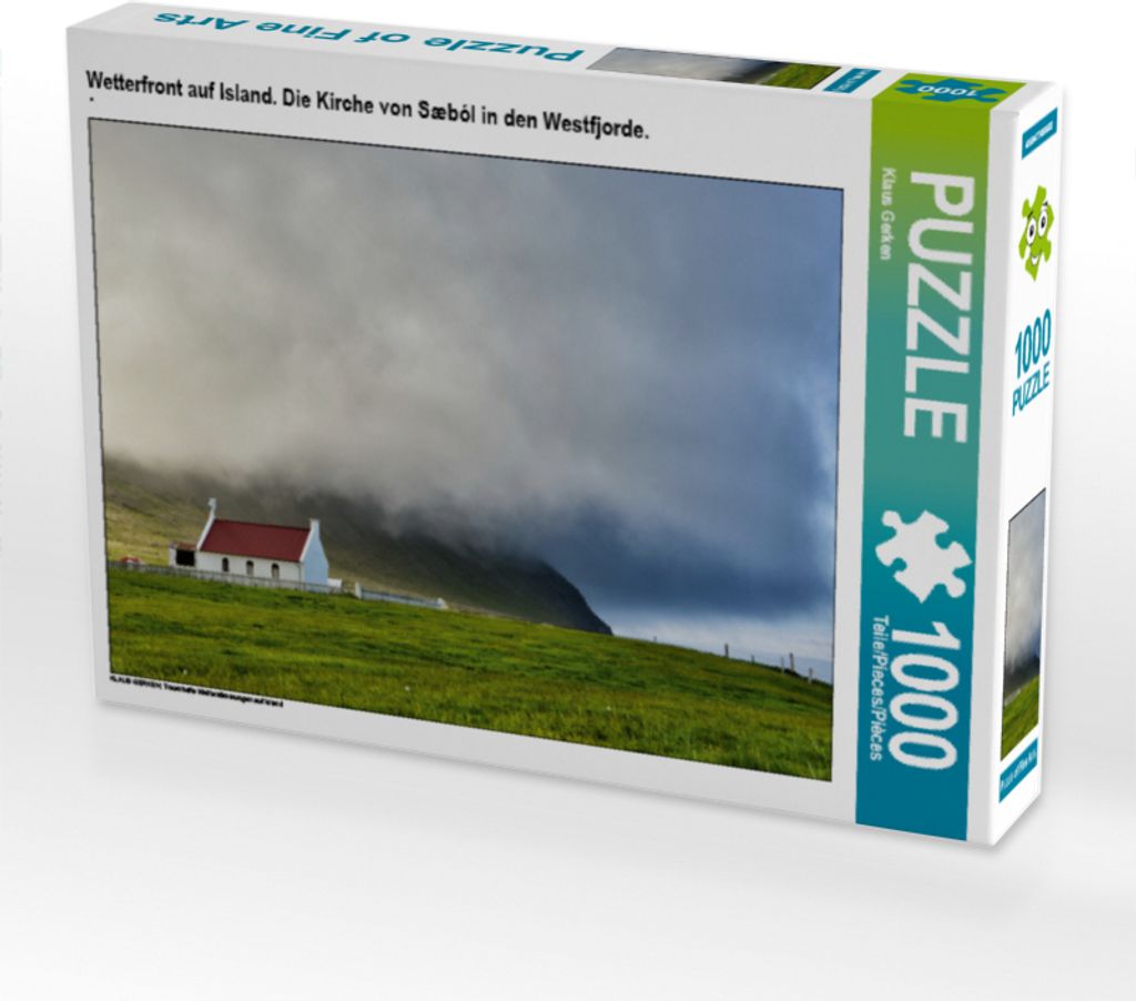 CALVENDO Puzzle Wetterfront auf Island. Die Kirche von Sæból in den Westfjorde. | 1000 Teile Lege-Größe 64x48cm Foto-Puzzle für glückliche St...