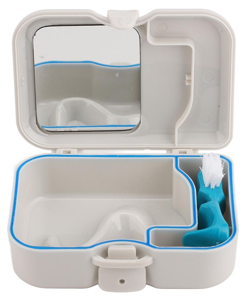 Mundschutz-Etui mit Schlitzen, Zahnbürstenspiegel, staub- und wasserdichtem Kunststoffverschluss, abschließbar, Zahnprothesenbox