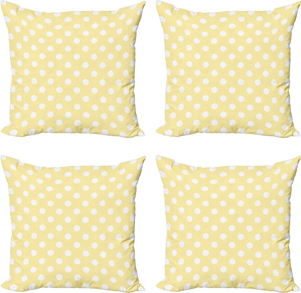 ABAKUHAUS dots Kissenbezug Set (4 Stück), Retro Tupfen Gelb, Moderner Doppelseitiger Digitaldruck, 40 cm x 40 cm, Blassgelb und Weiß