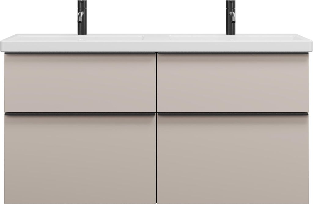 burgbad Eqio Keramik-Doppelwaschtisch inklusive Waschtischunterschrank mit 4 Schubladen, Breite 1230mm, SEYT123F6583C0001G0252
