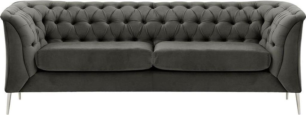 2,5-Sitzer Sofa Chesterfield Modern aus medizinischem Schaumstoff-Velluto 19-verchromtes Metall
