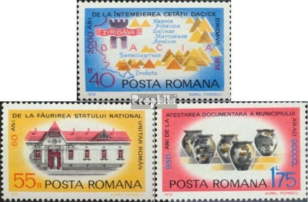 Briefmarken Rumänien 1978 Mi 3557-3559 (kompl.Ausg.) postfrisch Geschichte der Stadt Arad