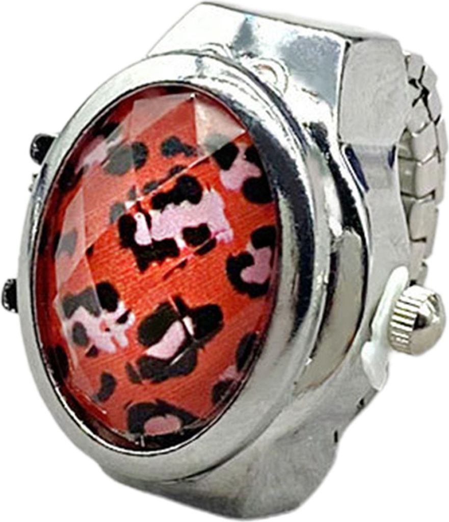 Uni-Ring, schöne feine Verarbeitung, Klappdeckel, Persönlichkeit, trendig, Alltagskleidung, Legierung, Leoparden-Edelstein, Ring, Uhr, Geschenk-Rot