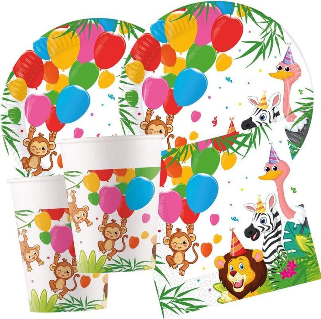 Zoo / Dschungel Partyset zum Kindergeburtstag 52 tlg. Produktbild 