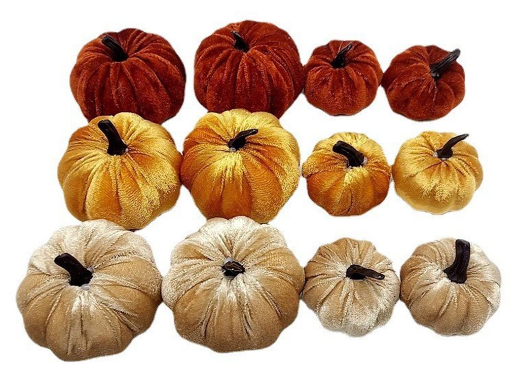 12 Stück Samtschaumkürbisse, weich, wiederverwendbar, ultraleicht, ideal als Herbst-, Erntedank- und Halloween-Dekoration