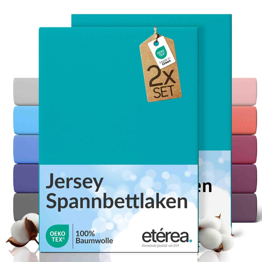 2er Set Jersey Spannbettlaken 120x200cm - 100% BAUMWOLLE - Bettlaken Spannbetttuch 120x200cm - Ocean