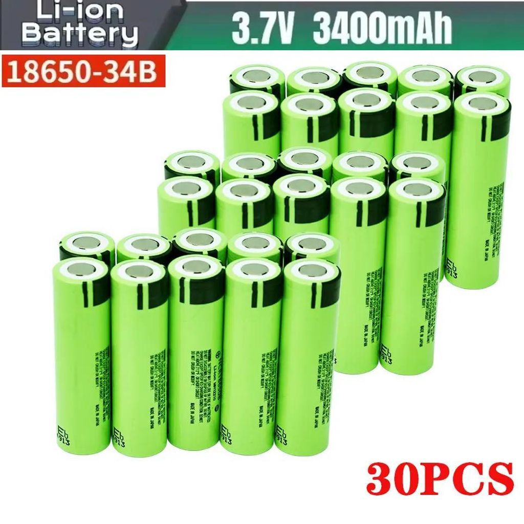 18650 Li-Ion Akkus - INR18650-34B - 3400 mAh - 3,7 V - 30er Pack - Wiederaufladbar - Nur Akkus