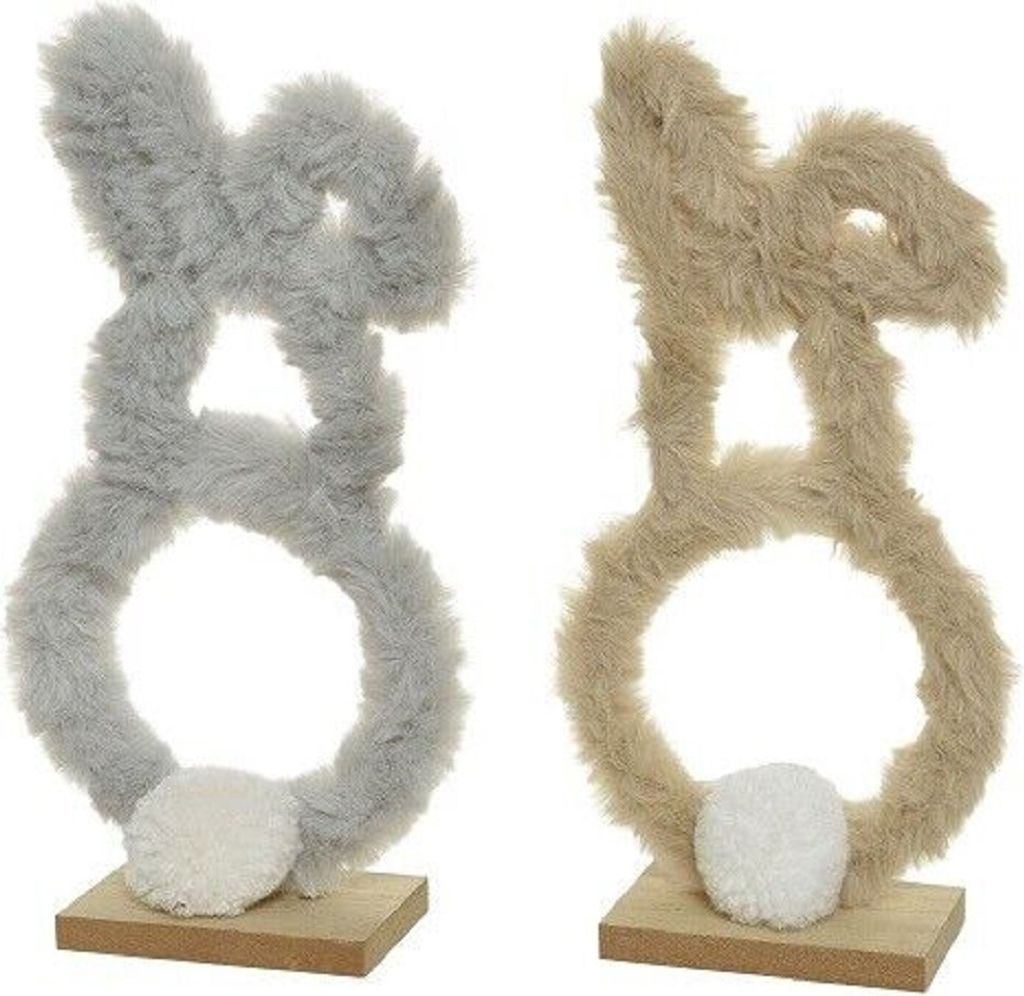 Hase Osterhase Dekofigur Kunstfell grau beige H 30,5cm - Stückpreis