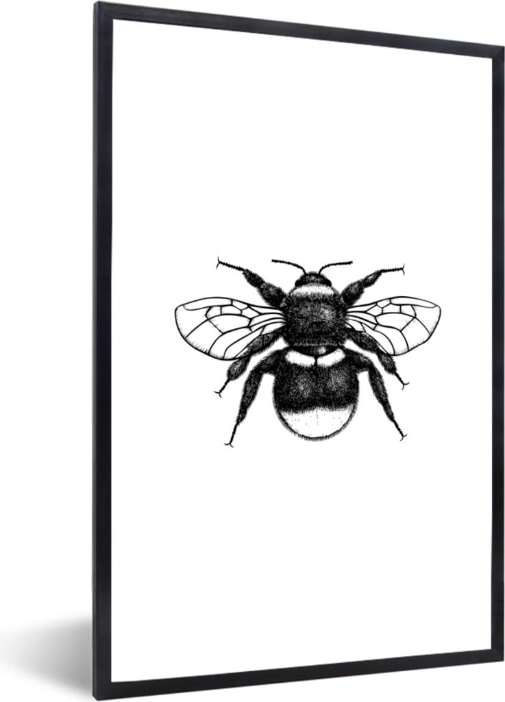 MuchoWow Gerahmtes Poster Hummel - Botanisch - Retro - Insekten 60x90 cm - Poster mit Schwarzem Bilderrahmen Wandposter Rahmen Foto Bilder - Kunst