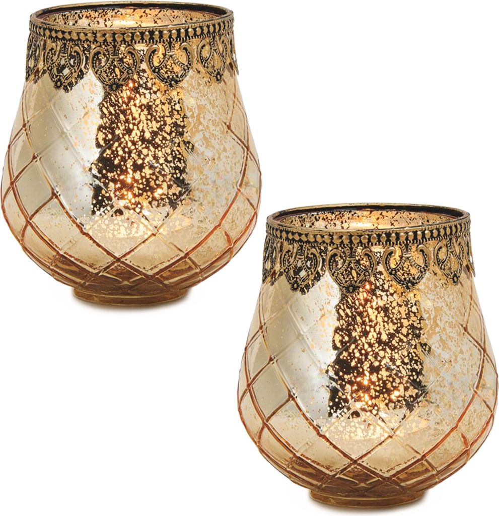 Vintage Kerzengläser Set Outdoor Windlicht Laternen gold 14 cm