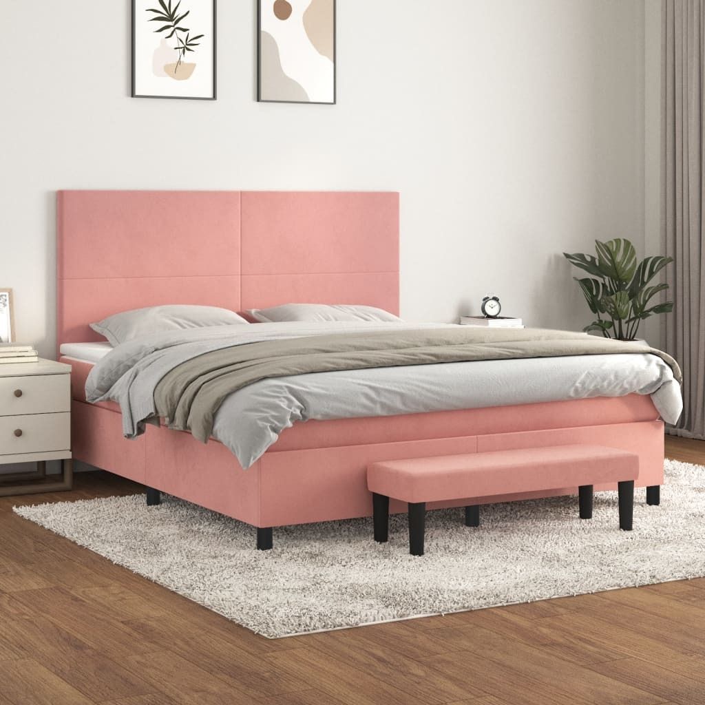Modischem Design Bettgestell,Boxspringbett Best mit Matratze Rosa 160x200 cm Samt,83,61,Kg - Möbel-Schlafzimmer - 7644920