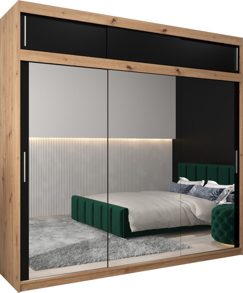 Kleiderschrank, Schiebetürenschrank Schlafzimmer, Schrank mit Spiegel TOKYO 3 250 mit Aufsatz, Höhe 240 cm