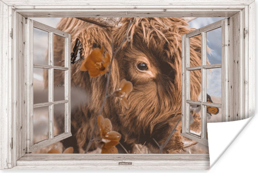 MuchoWow Poster Scottish Highlander - Ansicht - Insekten 90x60 cm - Schlafzimmer