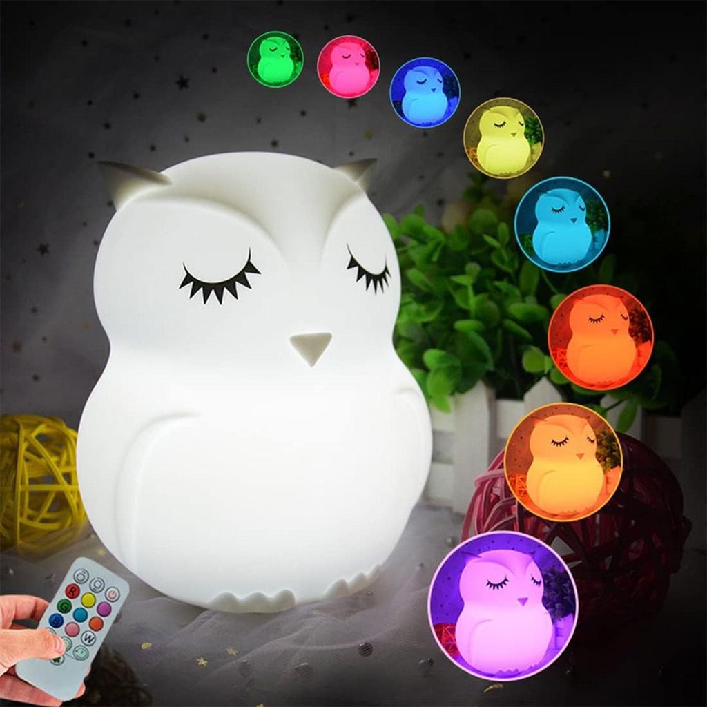 OKWISH Nachtlicht Kinder, Kawaii Eule Nachtlicht Baby, Silikon Stilllicht Nachttischlampe Dimmbar Touch für Mädchen, Farbwechsel Schlaflicht Kind...