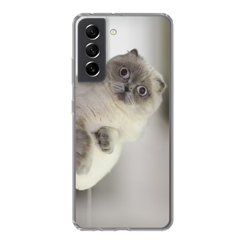 MuchoWow Handyhülle Schutzhülle Hülle für Samsung Galaxy S21 FE Katze - Tier - Wohnzimmer Silikon Softcase Handy Hülle - Mobiltelefonhülle