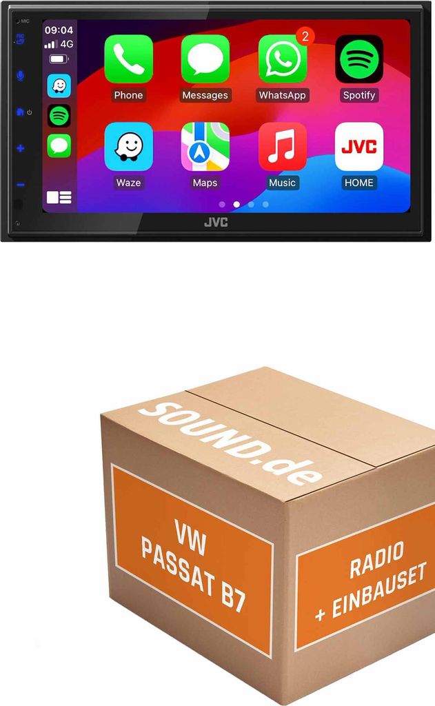 Autoradio Einbaupaket JVC KW-M695DBW passend für Passat B7 + Dynaudio, Rückfahrkamera, Linien statisch | CarPlay Wireless Android Auto Wireless