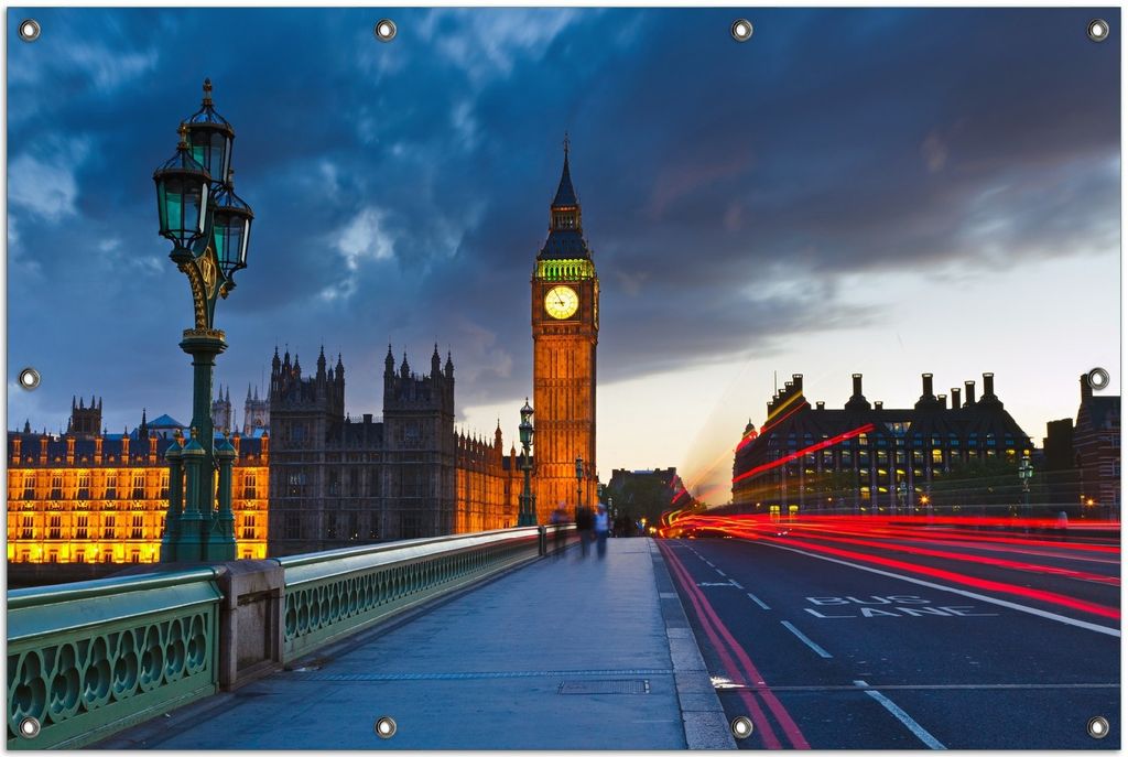 Wallario Outdoor-Poster für Garten oder Balkon, Motiv London- Big Ben bei Nacht, in ca. 100 x 150 cm